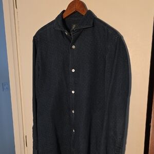 Eleventy Italian Cotton Shirt 15.5 Neck 39" Blue W Red Polka Dots Perfect Cond.